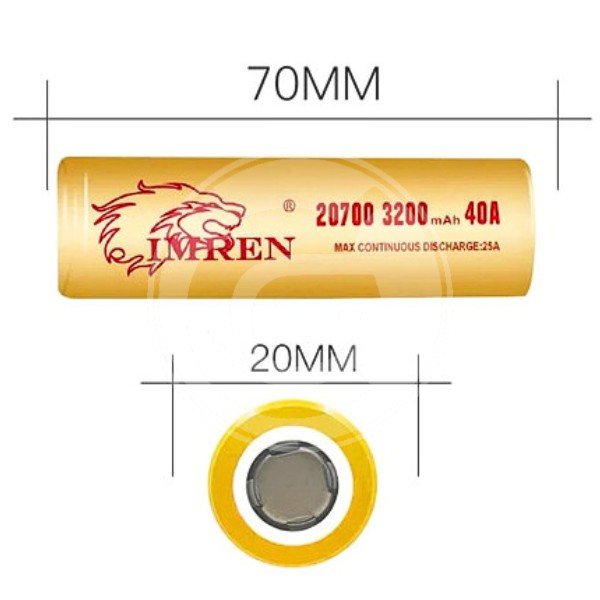 Imren 20700 Battery Dimensions